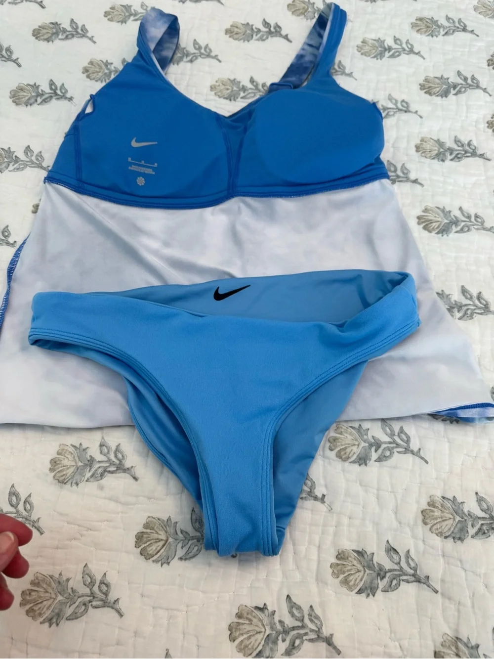 Nike Blue Tie-Dye Tankini with Solid Light Blue Bikini Bottom